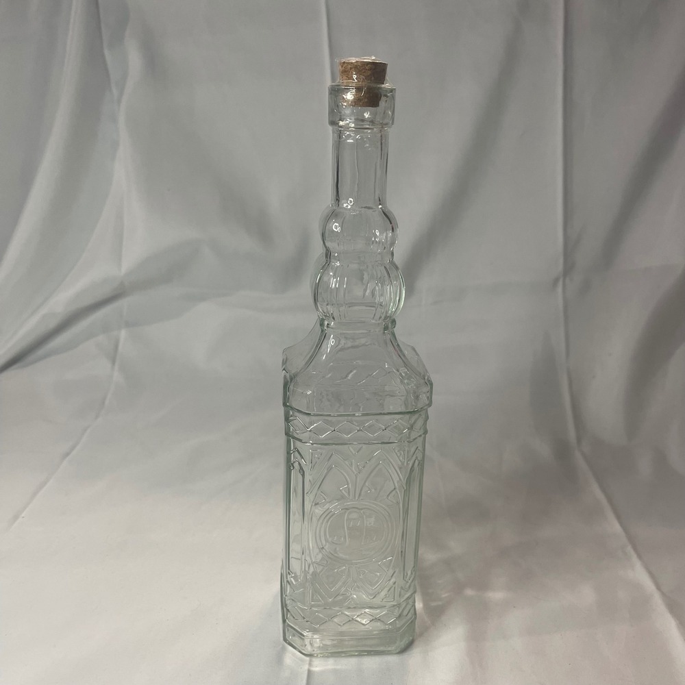 Vintage Clear Glass Embossed Gothic Arch Decorative Bottle with Cork Stopper